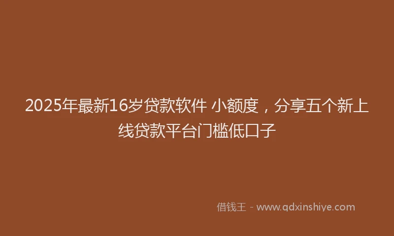 2025年最新16岁贷款软件 小额度，分享五个新上线贷款平台门槛低口子
