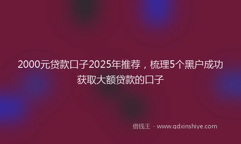 2000元贷款口子2025年推荐，梳理5个黑户成功获取大额贷款的口子