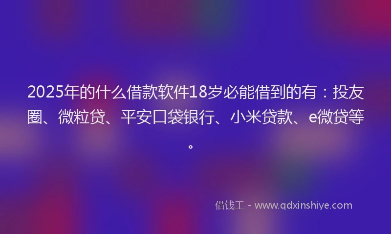 2025年的什么借款软件18岁必能借到的有：投友圈、微粒贷、平安口袋银行、小米贷款、e微贷等。