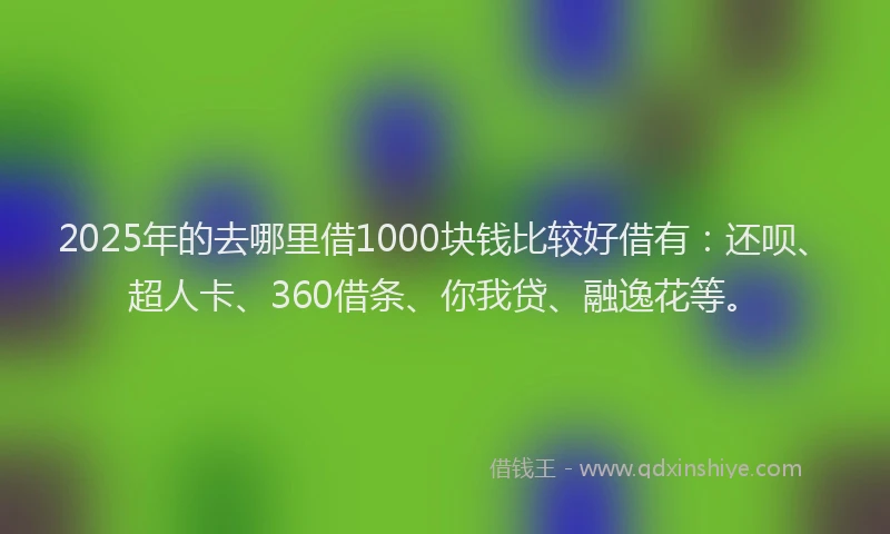 2025年的去哪里借1000块钱比较好借有：还呗、超人卡、360借条、你我贷、融逸花等。