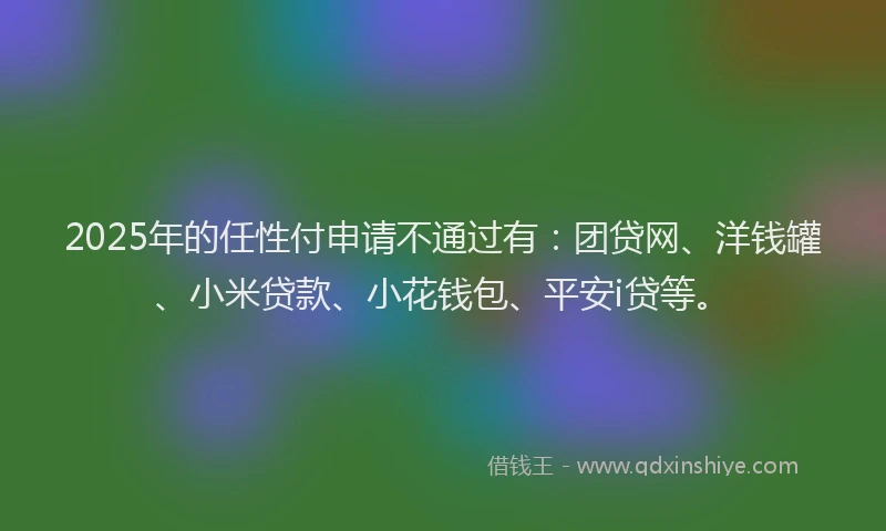 2025年的任性付申请不通过有：团贷网、洋钱罐、小米贷款、小花钱包、平安i贷等。