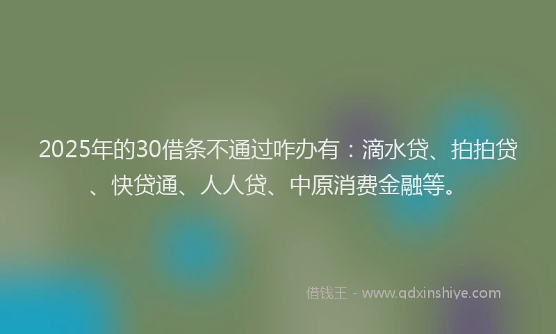 2025年的30借条不通过咋办有：滴水贷、拍拍贷、快贷通、人人贷、中原消费金融等。