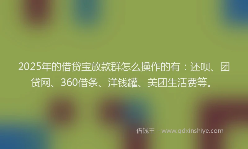 2025年的借贷宝放款群怎么操作的有：还呗、团贷网、360借条、洋钱罐、美团生活费等。