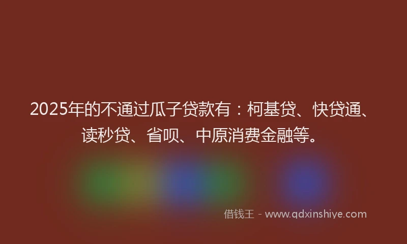 2025年的不通过瓜子贷款有：柯基贷、快贷通、读秒贷、省呗、中原消费金融等。