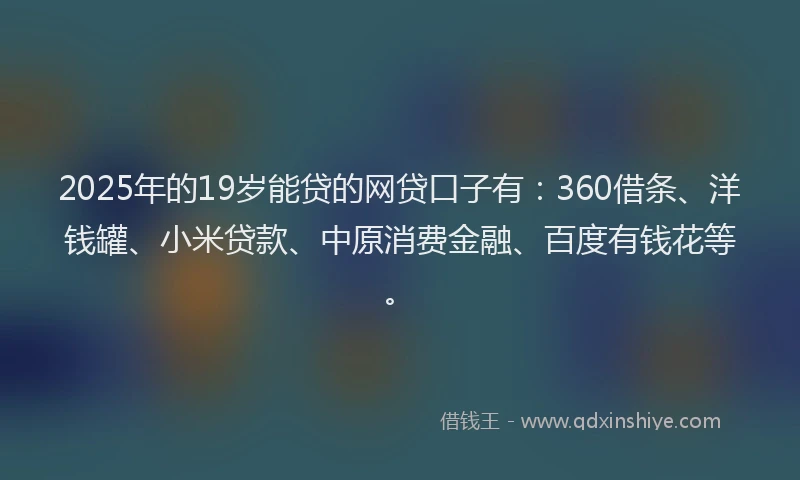 2025年的19岁能贷的网贷口子有：360借条、洋钱罐、小米贷款、中原消费金融、百度有钱花等。