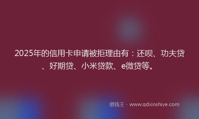 2025年的信用卡申请被拒理由有：还呗、功夫贷、好期贷、小米贷款、e微贷等。