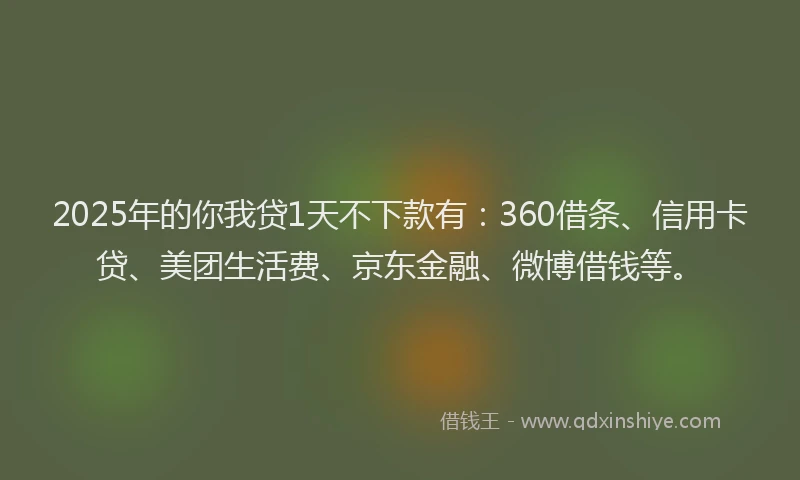 2025年的你我贷1天不下款有：360借条、信用卡贷、美团生活费、京东金融、微博借钱等。