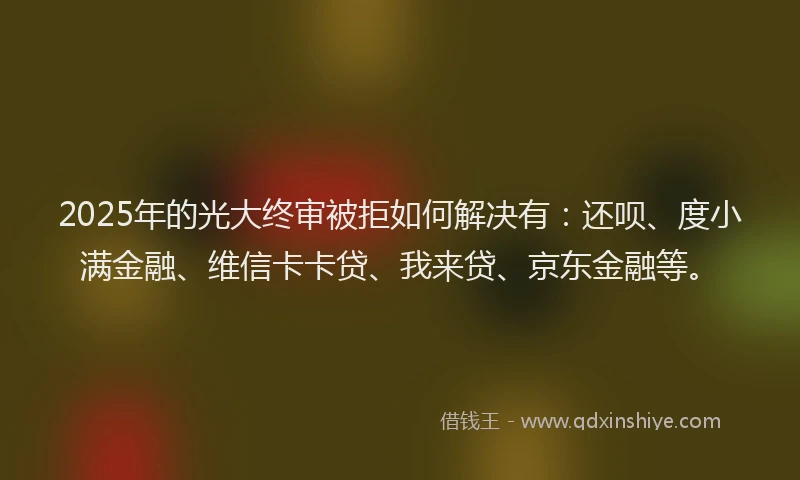 2025年的光大终审被拒如何解决有：还呗、度小满金融、维信卡卡贷、我来贷、京东金融等。