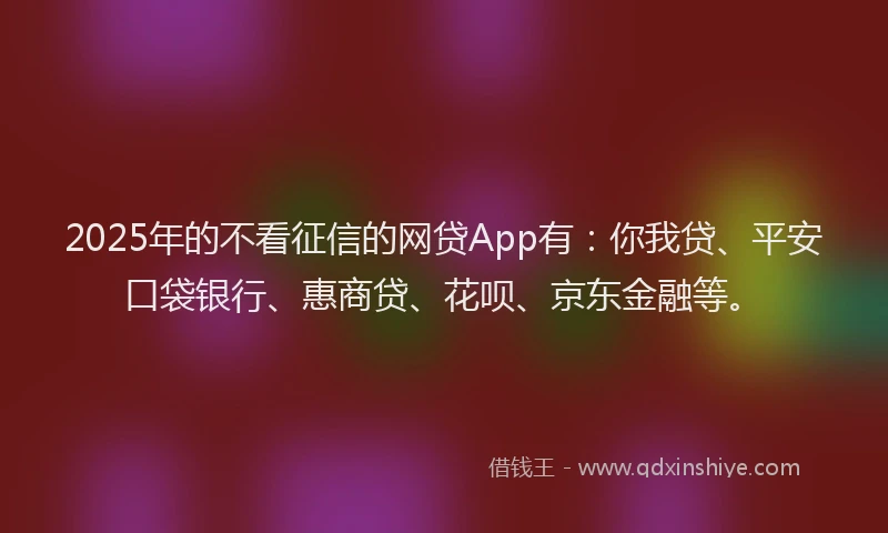 2025年的不看征信的网贷App有：你我贷、平安口袋银行、惠商贷、花呗、京东金融等。