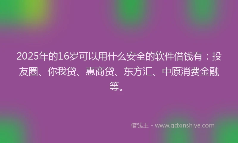 2025年的16岁可以用什么安全的软件借钱有：投友圈、你我贷、惠商贷、东方汇、中原消费金融等。