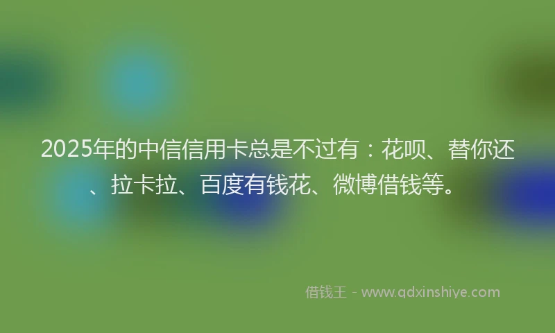 2025年的中信信用卡总是不过有：花呗、替你还、拉卡拉、百度有钱花、微博借钱等。