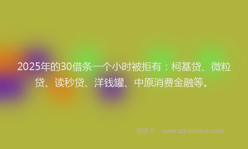 2025年的30借条一个小时被拒有：柯基贷、微粒贷、读秒贷、洋钱罐、中原消费金融等。