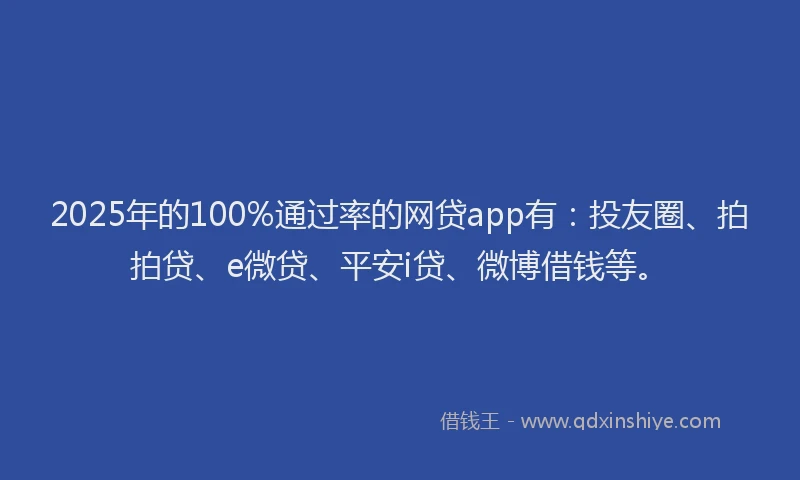 2025年的100%通过率的网贷app有：投友圈、拍拍贷、e微贷、平安i贷、微博借钱等。