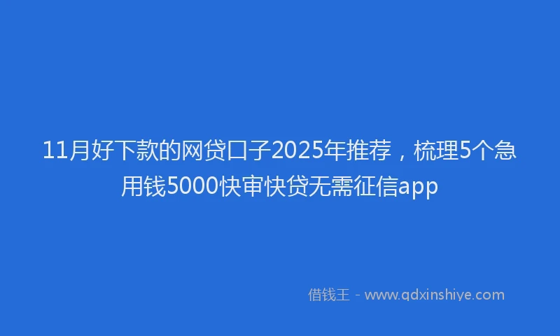 11月好下款的网贷口子2025年推荐，梳理5个急用钱5000快审快贷无需征信app