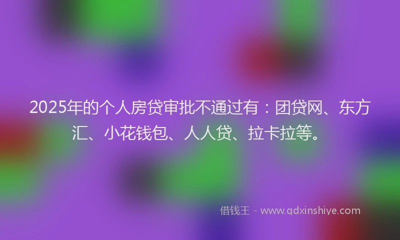 2025年的个人房贷审批不通过有：团贷网、东方汇、小花钱包、人人贷、拉卡拉等。