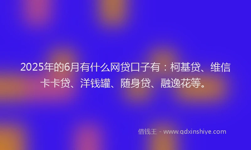 2025年的6月有什么网贷口子有：柯基贷、维信卡卡贷、洋钱罐、随身贷、融逸花等。