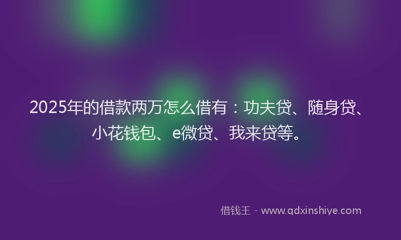 2025年的借款两万怎么借有：功夫贷、随身贷、小花钱包、e微贷、我来贷等。