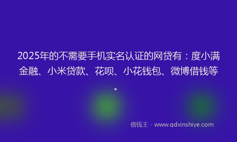2025年的不需要手机实名认证的网贷有：度小满金融、小米贷款、花呗、小花钱包、微博借钱等。