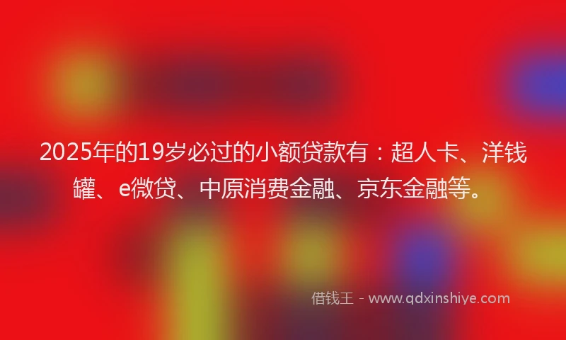2025年的19岁必过的小额贷款有：超人卡、洋钱罐、e微贷、中原消费金融、京东金融等。