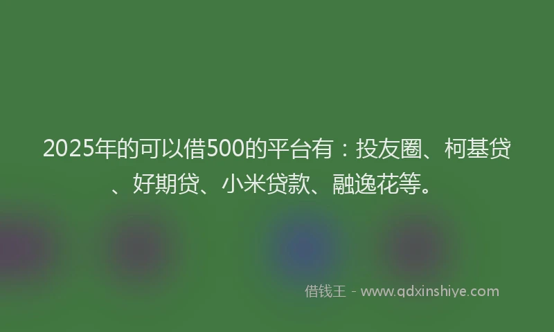 2025年的可以借500的平台有：投友圈、柯基贷、好期贷、小米贷款、融逸花等。