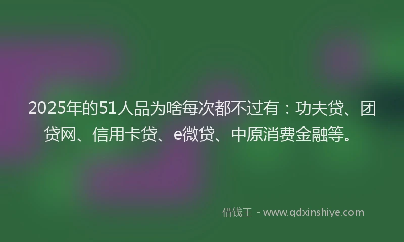 2025年的51人品为啥每次都不过有：功夫贷、团贷网、信用卡贷、e微贷、中原消费金融等。