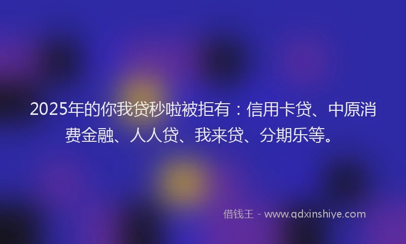2025年的你我贷秒啦被拒有：信用卡贷、中原消费金融、人人贷、我来贷、分期乐等。