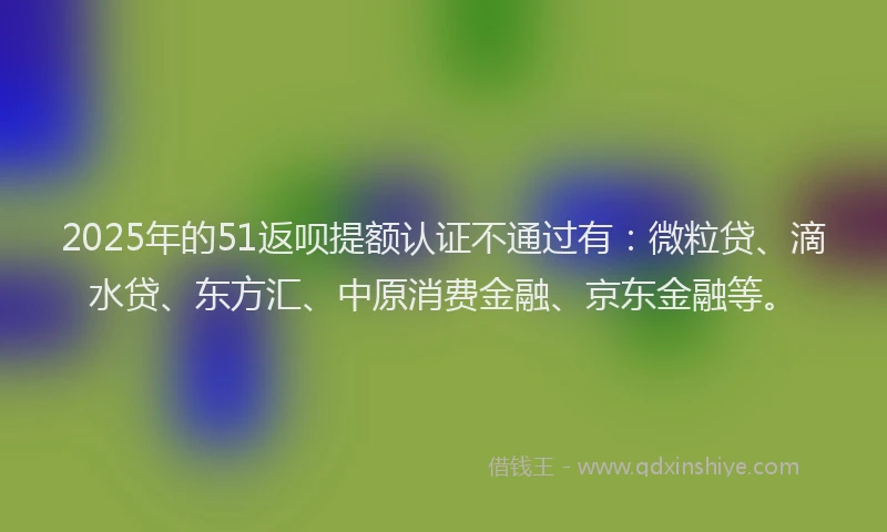2025年的51返呗提额认证不通过有：微粒贷、滴水贷、东方汇、中原消费金融、京东金融等。