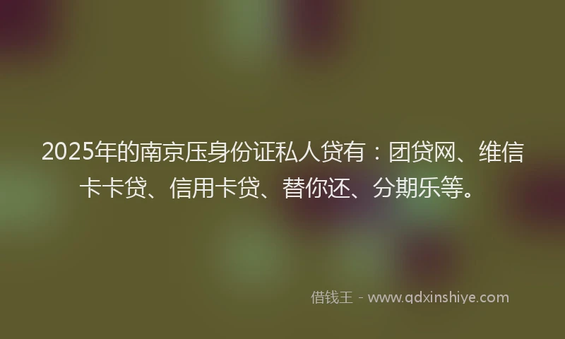 2025年的南京压身份证私人贷有：团贷网、维信卡卡贷、信用卡贷、替你还、分期乐等。