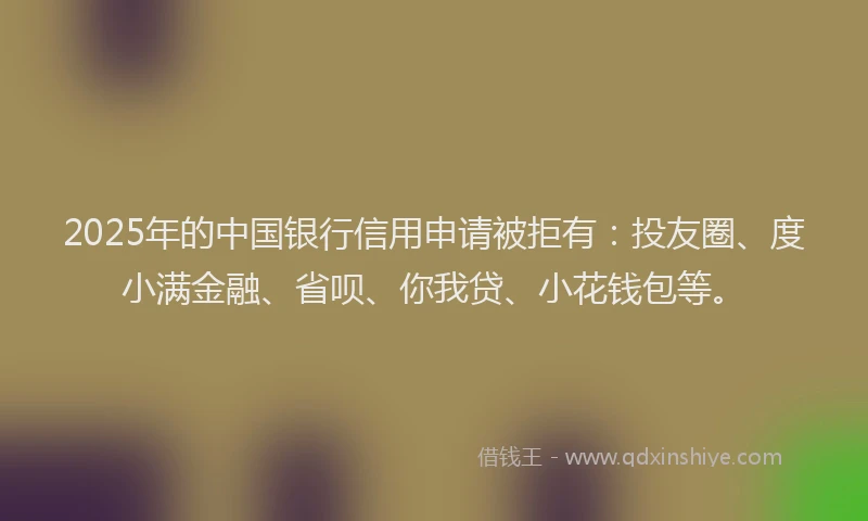 2025年的中国银行信用申请被拒有：投友圈、度小满金融、省呗、你我贷、小花钱包等。