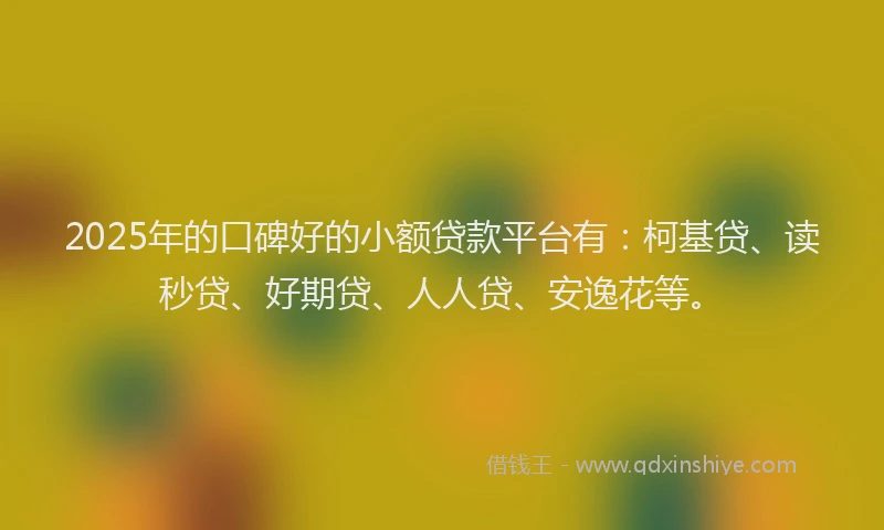 2025年的口碑好的小额贷款平台有：柯基贷、读秒贷、好期贷、人人贷、安逸花等。
