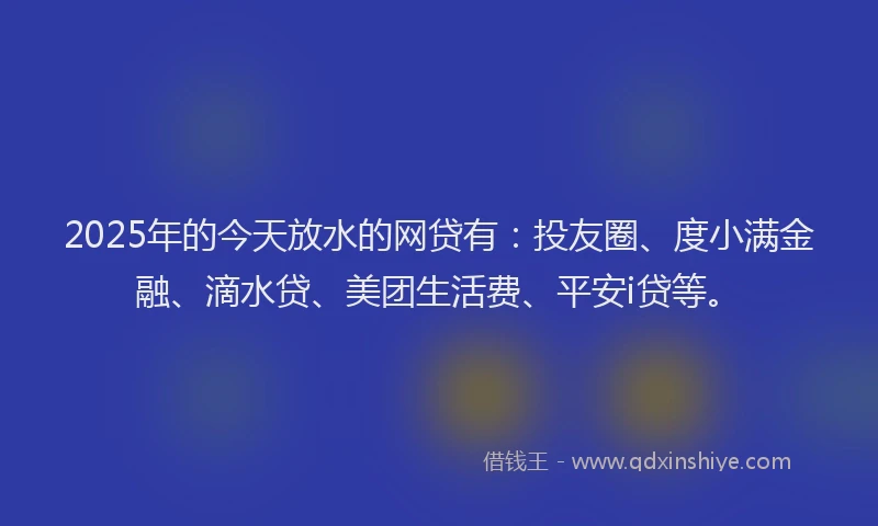 2025年的今天放水的网贷有：投友圈、度小满金融、滴水贷、美团生活费、平安i贷等。