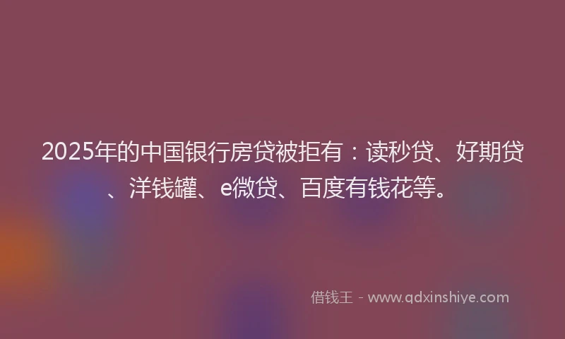 2025年的中国银行房贷被拒有：读秒贷、好期贷、洋钱罐、e微贷、百度有钱花等。