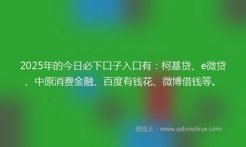 2025年的今日必下口子入口有：柯基贷、e微贷、中原消费金融、百度有钱花、微博借钱等。