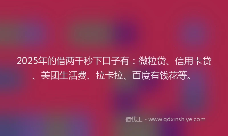 2025年的借两千秒下口子有：微粒贷、信用卡贷、美团生活费、拉卡拉、百度有钱花等。