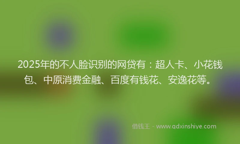 2025年的不人脸识别的网贷有：超人卡、小花钱包、中原消费金融、百度有钱花、安逸花等。