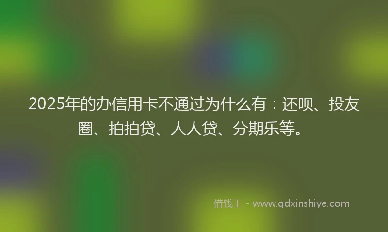 2025年的办信用卡不通过为什么有：还呗、投友圈、拍拍贷、人人贷、分期乐等。