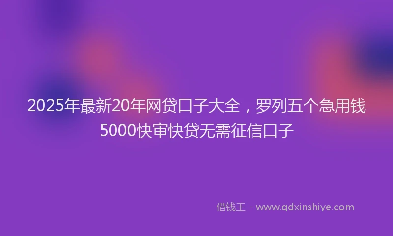 2025年最新20年网贷口子大全，罗列五个急用钱5000快审快贷无需征信口子
