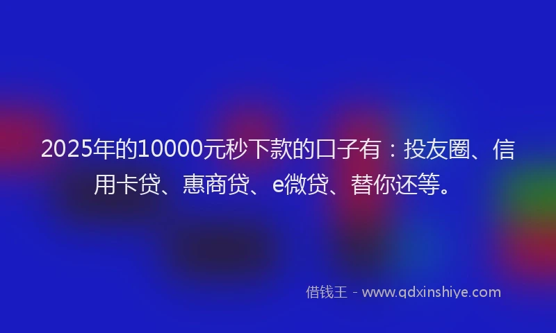 2025年的10000元秒下款的口子有：投友圈、信用卡贷、惠商贷、e微贷、替你还等。