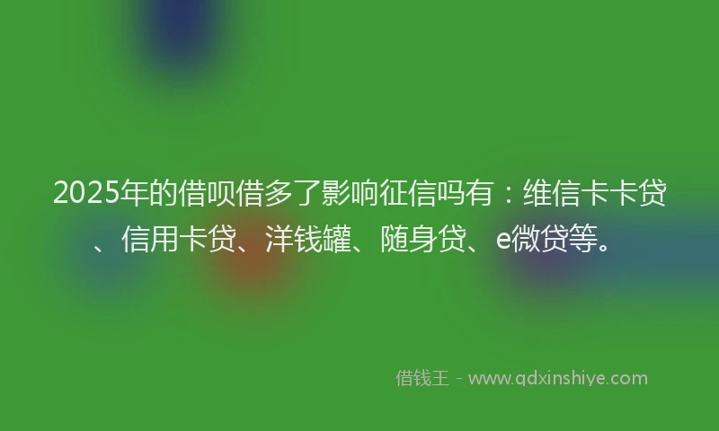 2025年的借呗借多了影响征信吗有：维信卡卡贷、信用卡贷、洋钱罐、随身贷、e微贷等。