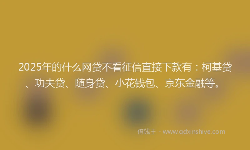 2025年的什么网贷不看征信直接下款有：柯基贷、功夫贷、随身贷、小花钱包、京东金融等。