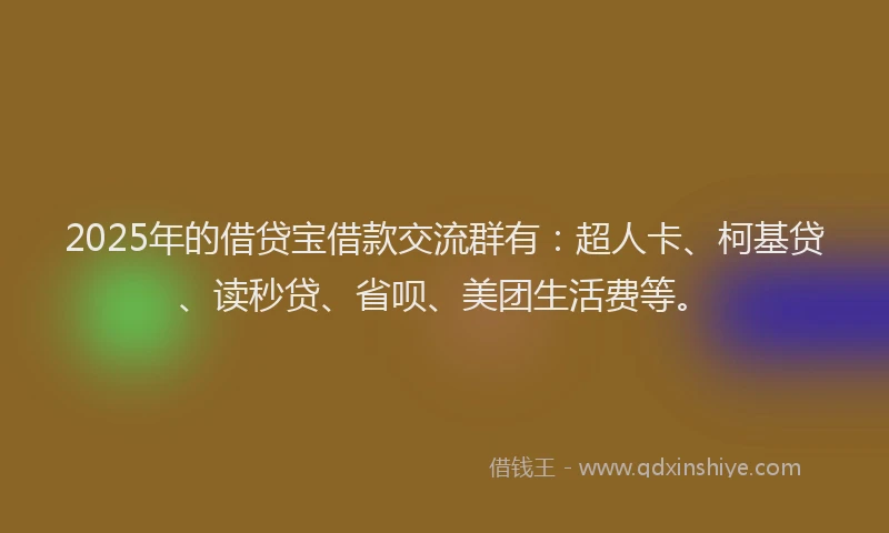 2025年的借贷宝借款交流群有：超人卡、柯基贷、读秒贷、省呗、美团生活费等。