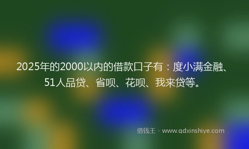 2025年的2000以内的借款口子有：度小满金融、51人品贷、省呗、花呗、我来贷等。