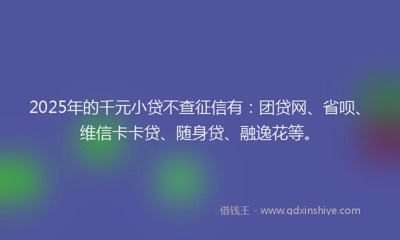 2025年的千元小贷不查征信有：团贷网、省呗、维信卡卡贷、随身贷、融逸花等。