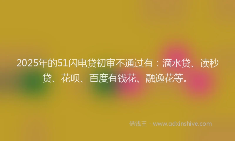 2025年的51闪电贷初审不通过有：滴水贷、读秒贷、花呗、百度有钱花、融逸花等。