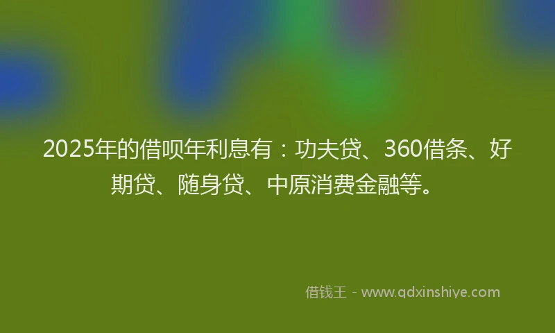 2025年的借呗年利息有：功夫贷、360借条、好期贷、随身贷、中原消费金融等。