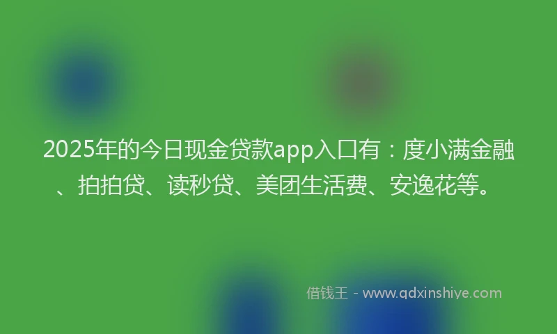 2025年的今日现金贷款app入口有：度小满金融、拍拍贷、读秒贷、美团生活费、安逸花等。