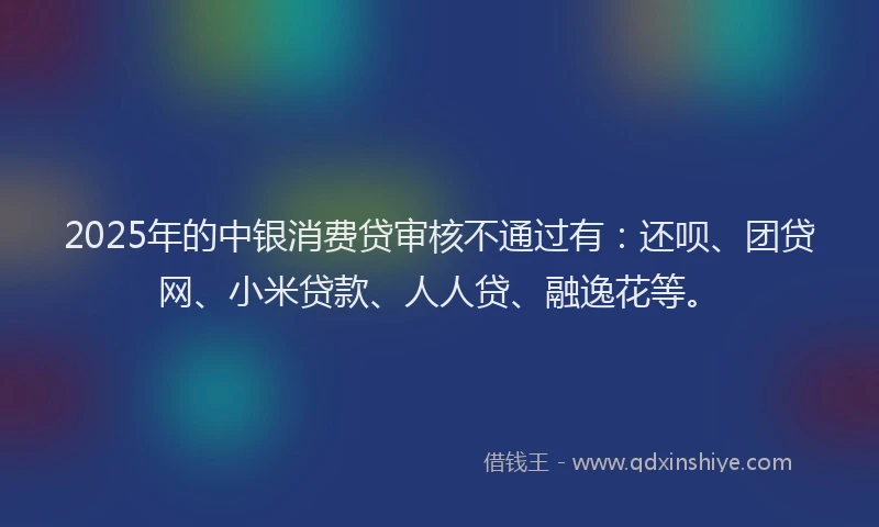 2025年的中银消费贷审核不通过有：还呗、团贷网、小米贷款、人人贷、融逸花等。