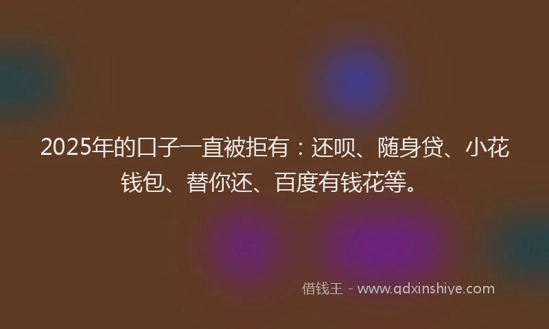 2025年的口子一直被拒有：还呗、随身贷、小花钱包、替你还、百度有钱花等。