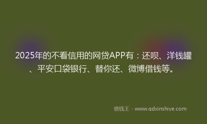 2025年的不看信用的网贷APP有：还呗、洋钱罐、平安口袋银行、替你还、微博借钱等。