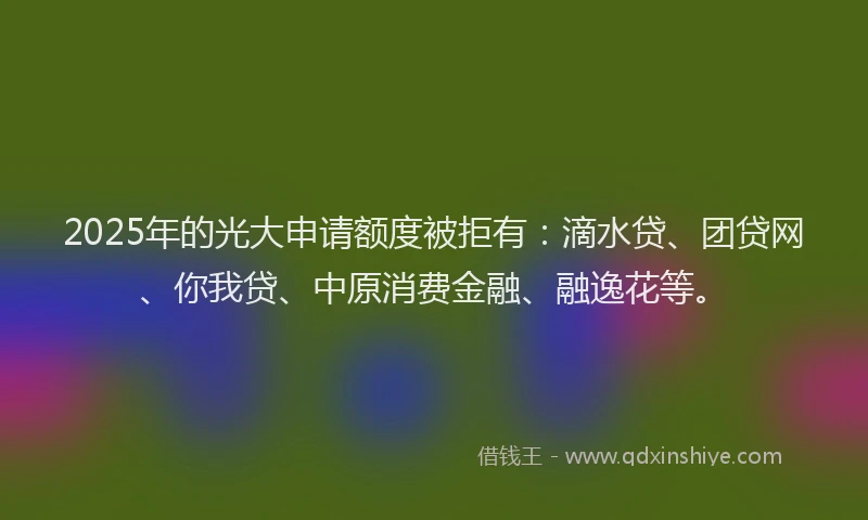 2025年的光大申请额度被拒有：滴水贷、团贷网、你我贷、中原消费金融、融逸花等。